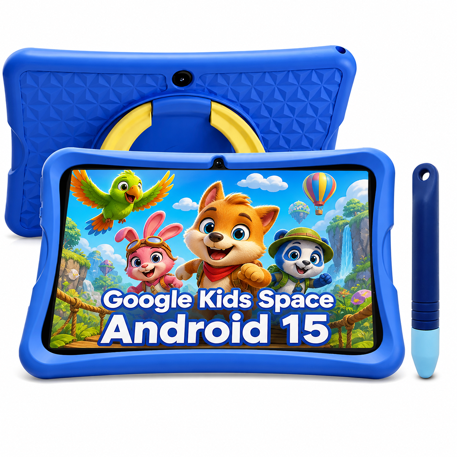 2026 Android 15 Kids Tablets with Pen,Google Kids Space,6GB RAM + 64GB ROM,10.1 inch Educational Tablets fot Toddler,Kid-Proof Case,Blue