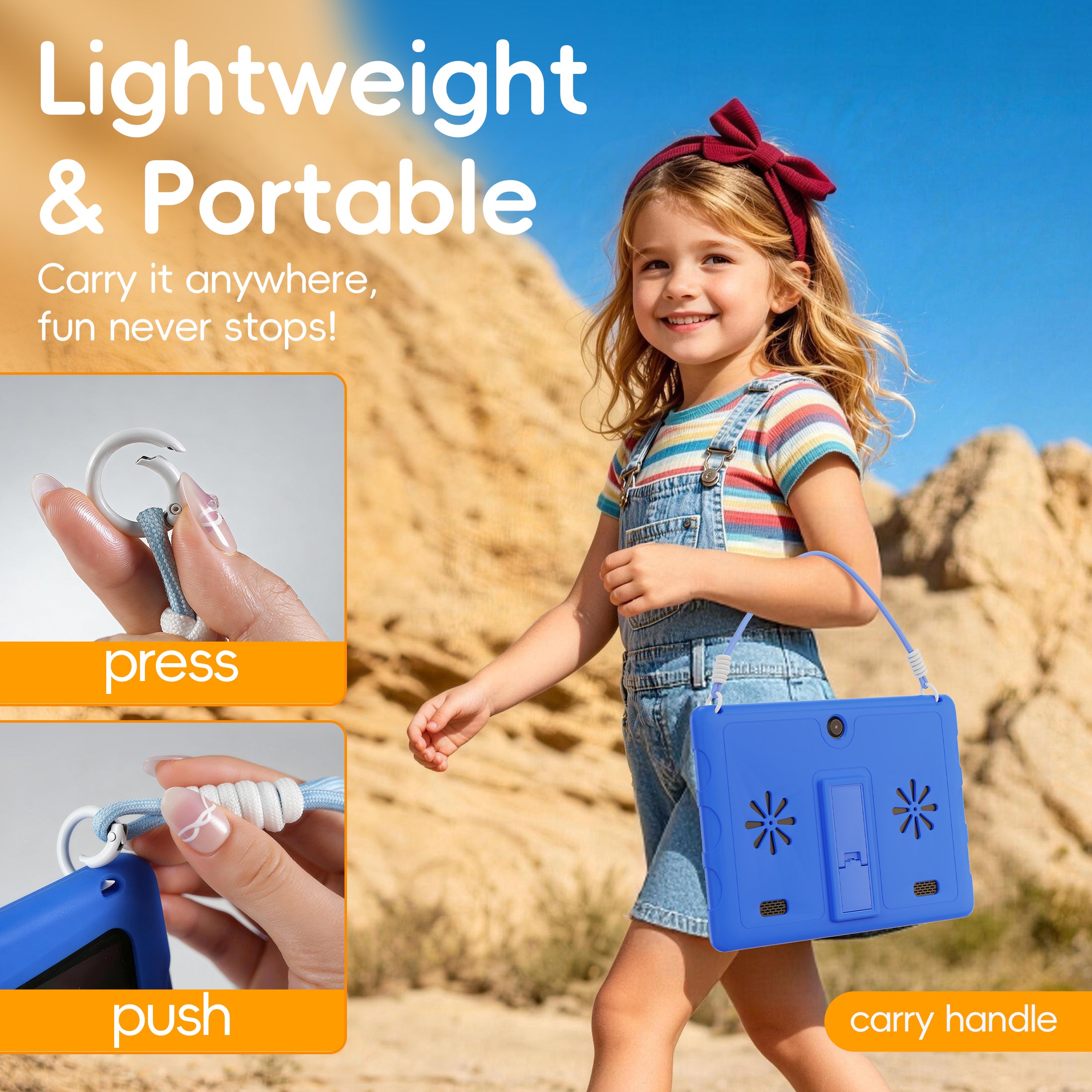 10.1" Android 15 Kids Tablet with case, 6GB+64GB Tablet with Carry Strap for kids, Parent Control, Child Education Tablet for Toddler