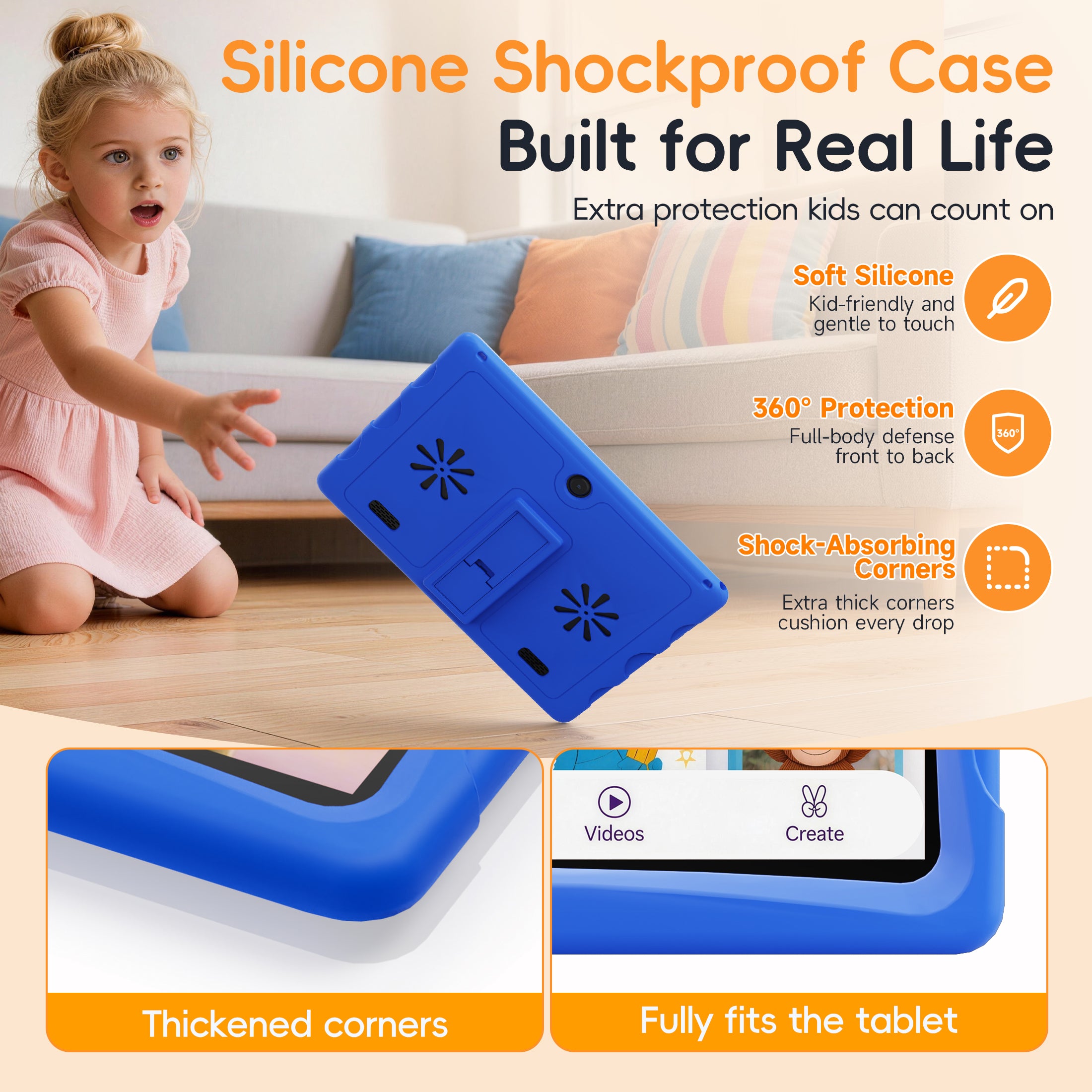 10.1" Android 15 Kids Tablet with case, 6GB+64GB Tablet with Carry Strap for kids, Parent Control, Child Education Tablet for Toddler