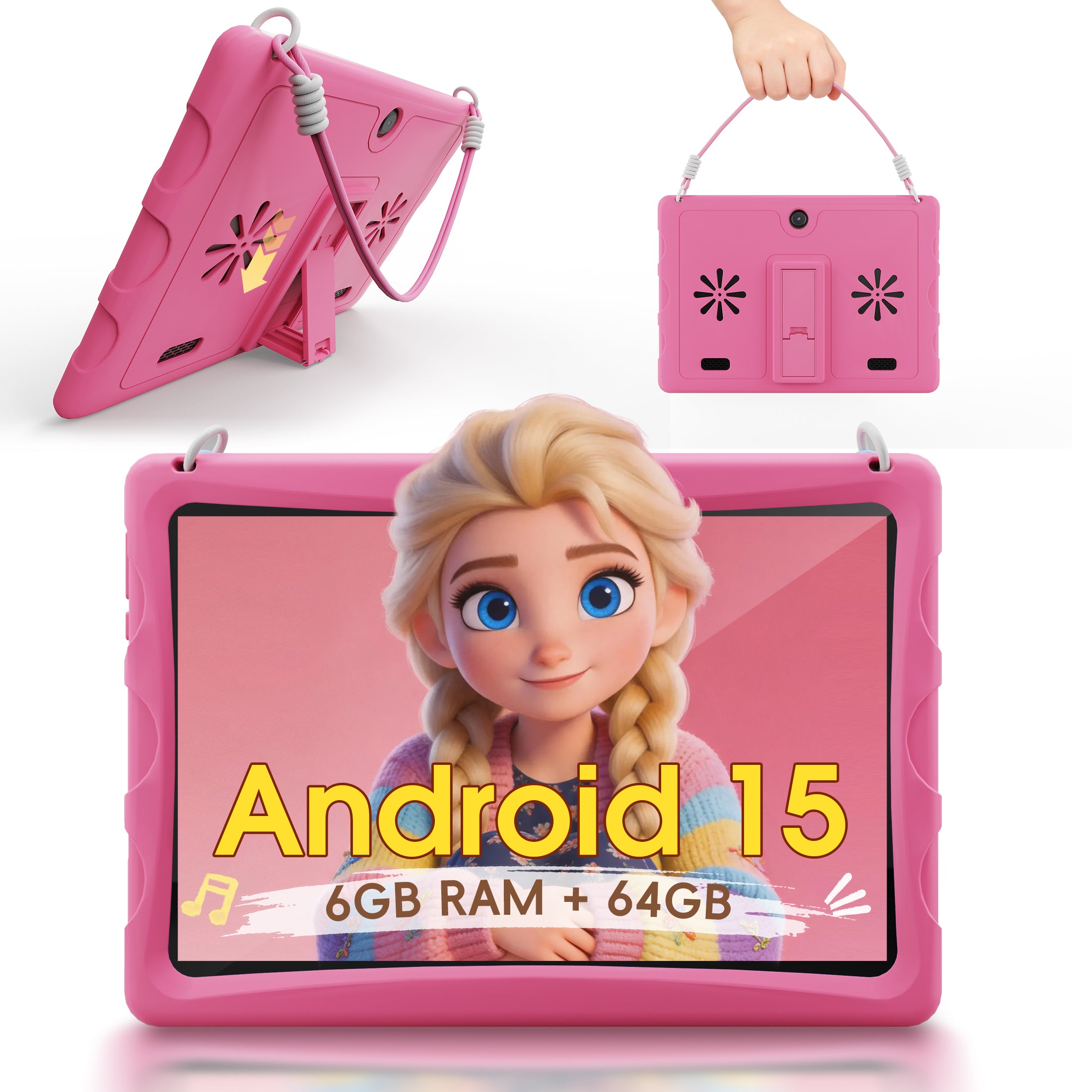10.1" Android 15 Kids Tablet with case, 6GB+64GB Tablet with Carry Strap for kids, Parent Control, Child Education Tablet for Toddler