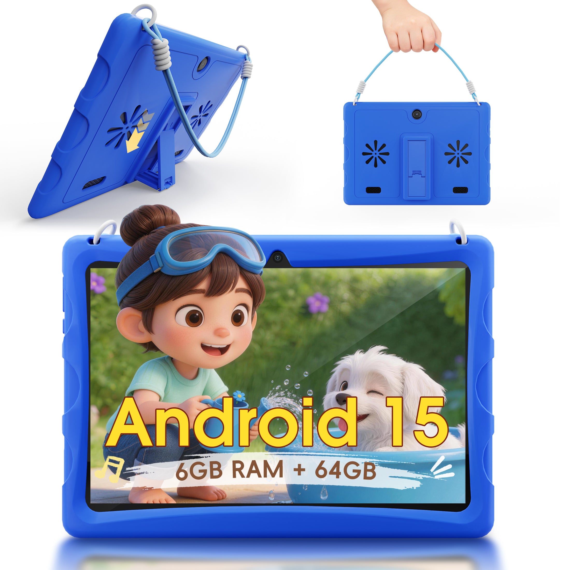 10.1" Android 15 Kids Tablet with case, 6GB+64GB Tablet with Carry Strap for kids, Parent Control, Child Education Tablet for Toddler
