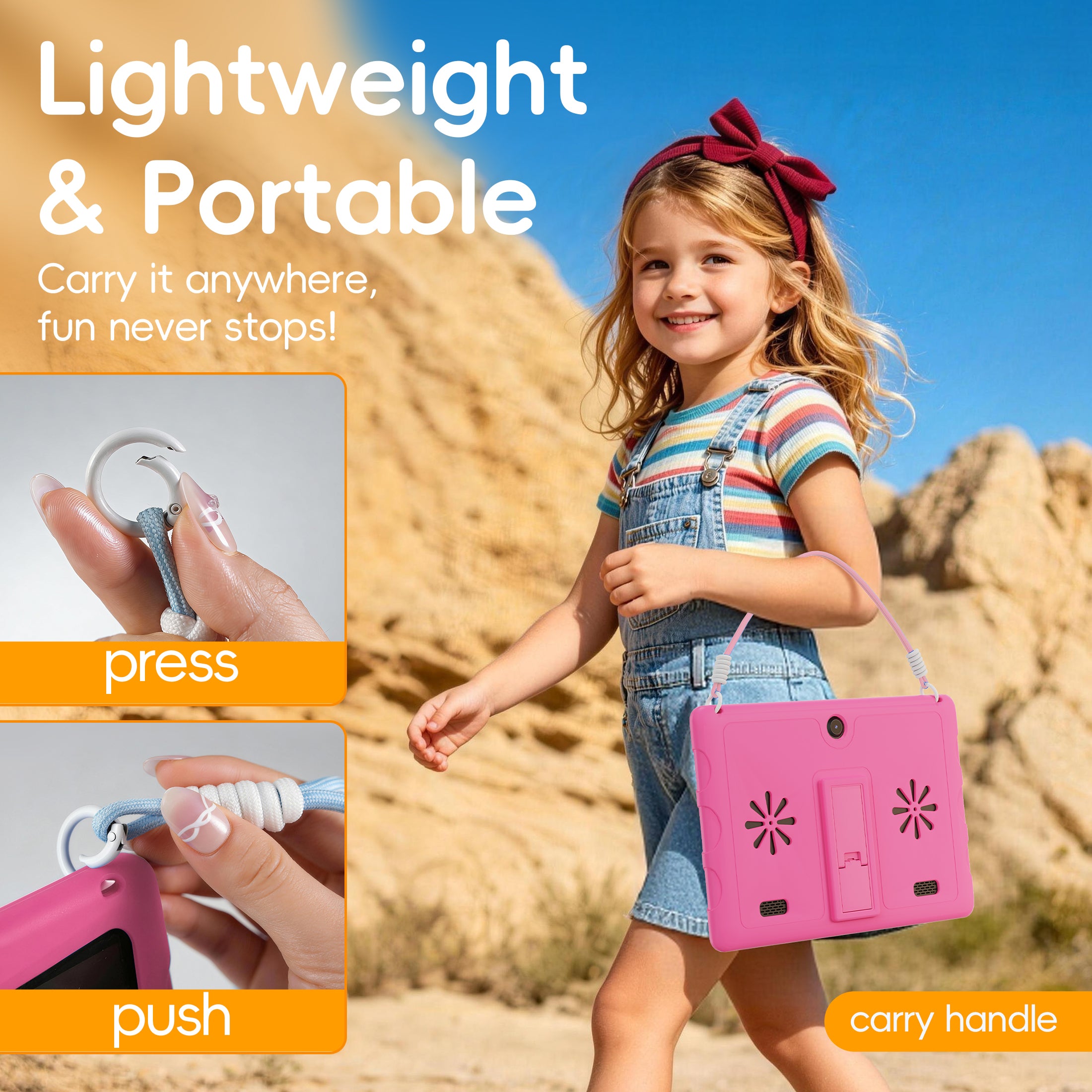 10.1" Android 15 Kids Tablet with case, 6GB+64GB Tablet with Carry Strap for kids, Parent Control, Child Education Tablet for Toddler