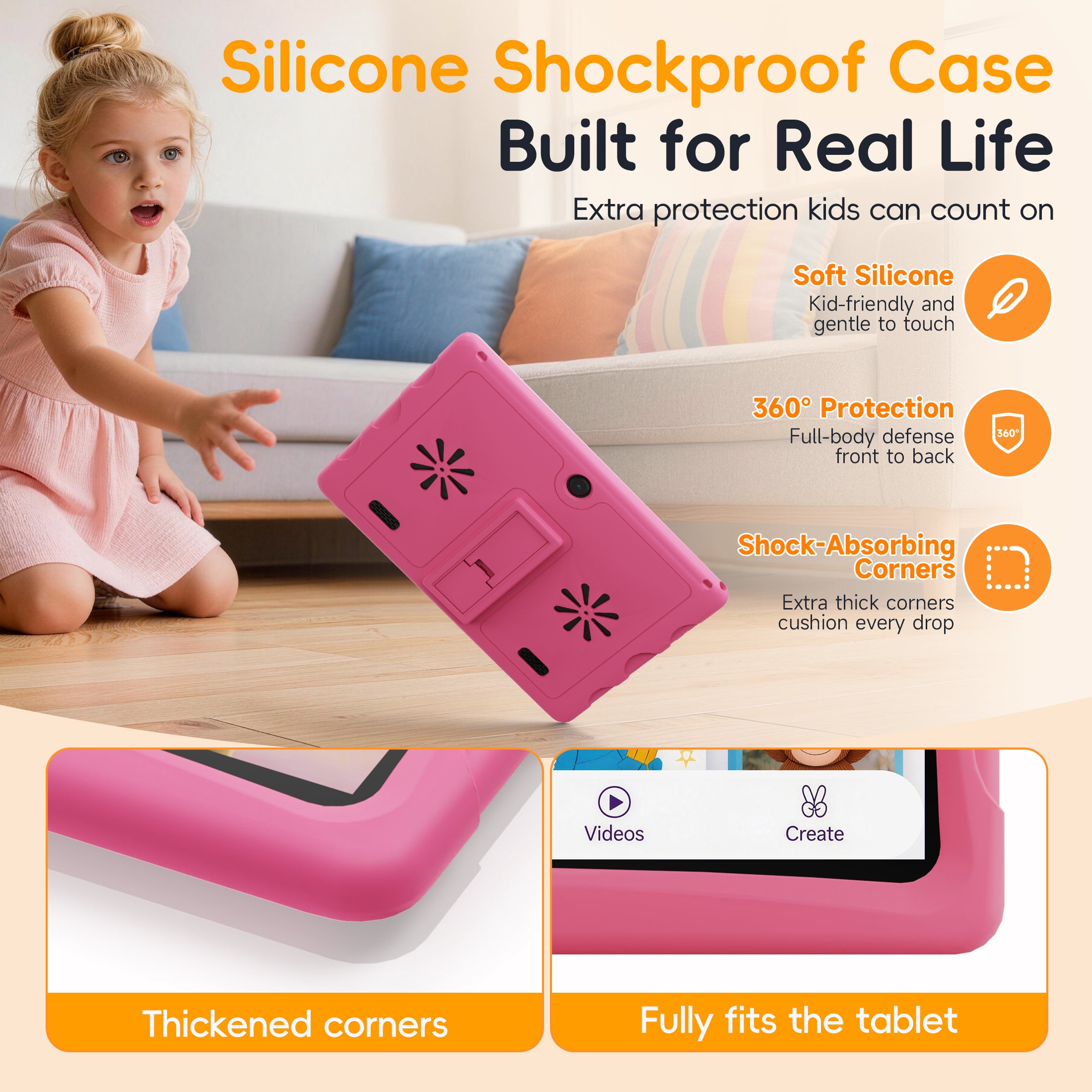 10.1" Android 15 Kids Tablet with case, 6GB+64GB Tablet with Carry Strap for kids, Parent Control, Child Education Tablet for Toddler