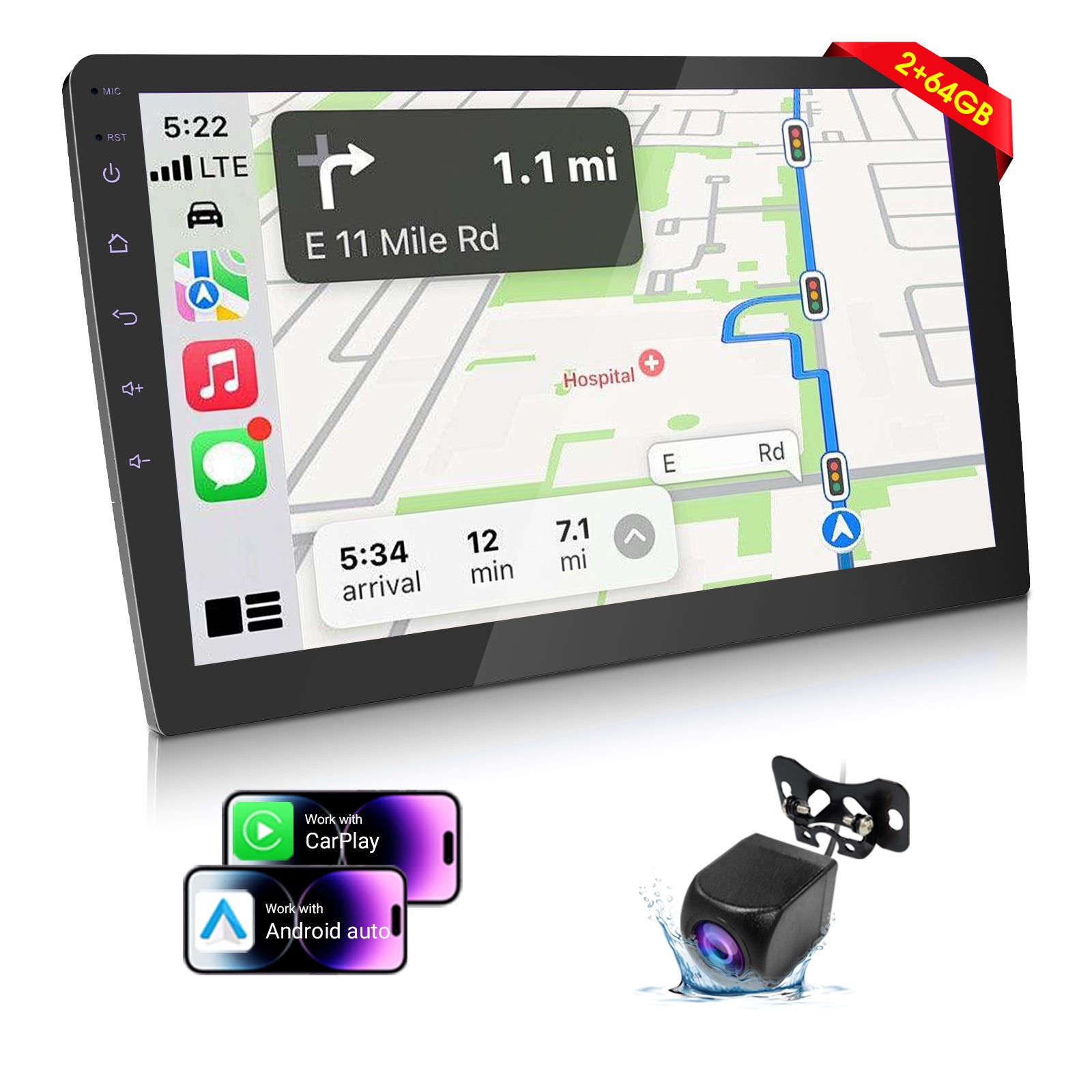 Radio Huadio CVD1661-AJ de 10,1" con doble DIN para la mayoría de vehículos