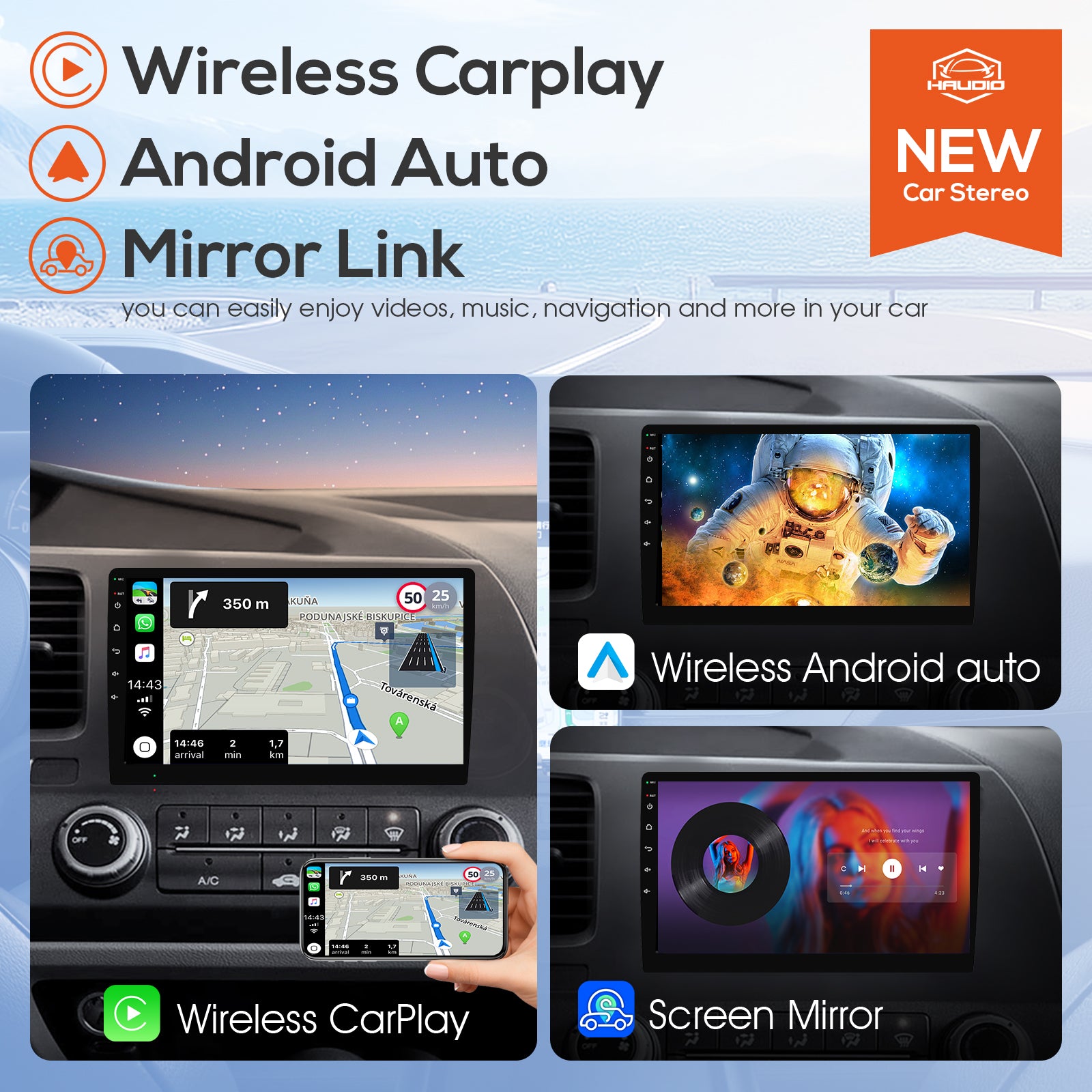 Radio Huadio CVD1661-AJ de 10,1" con doble DIN para la mayoría de vehículos