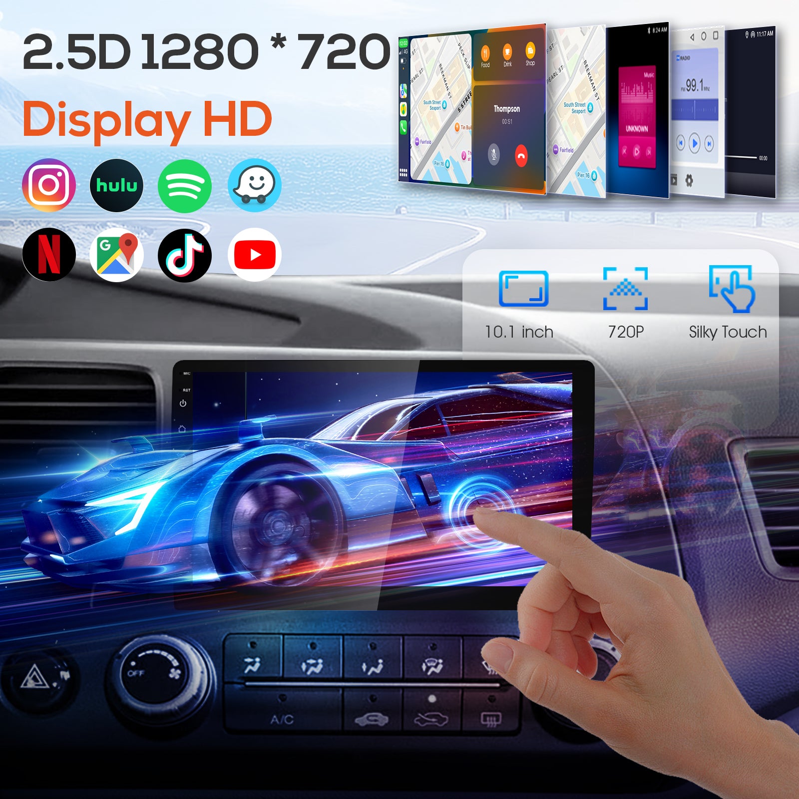 Radio Huadio CVD1661-AJ de 10,1" con doble DIN para la mayoría de vehículos