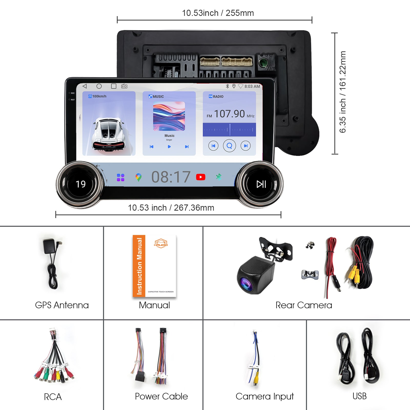 Radio para coche Huadio CVD1529-AJ de 10" con doble DIN