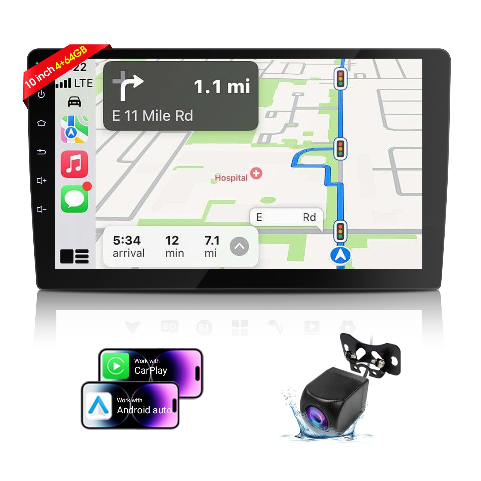 Huadio CVD1943-ZA Estéreo para coche de doble DIN de 10,1"