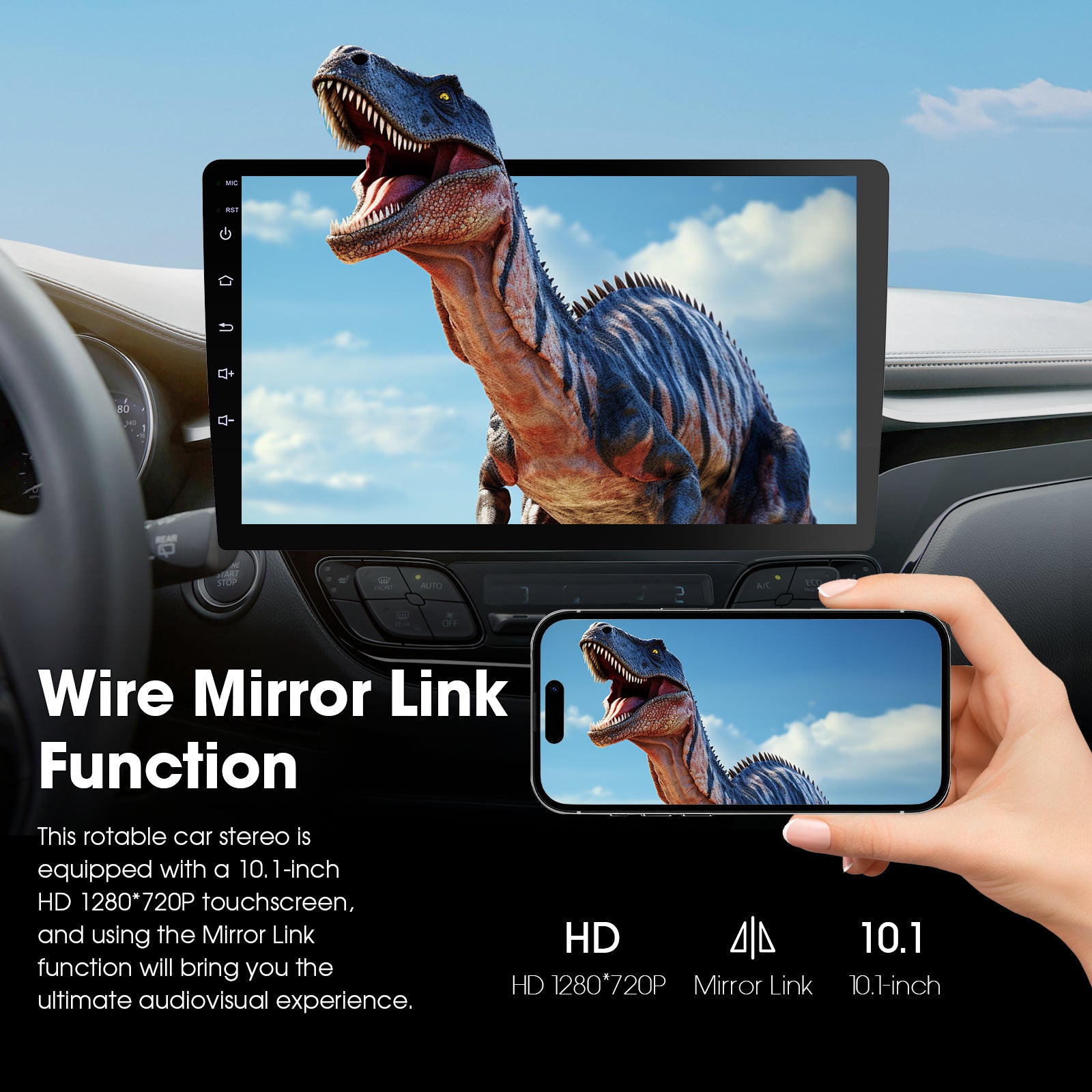 Huadio CVD1943-ZA Estéreo para coche de doble DIN de 10,1"