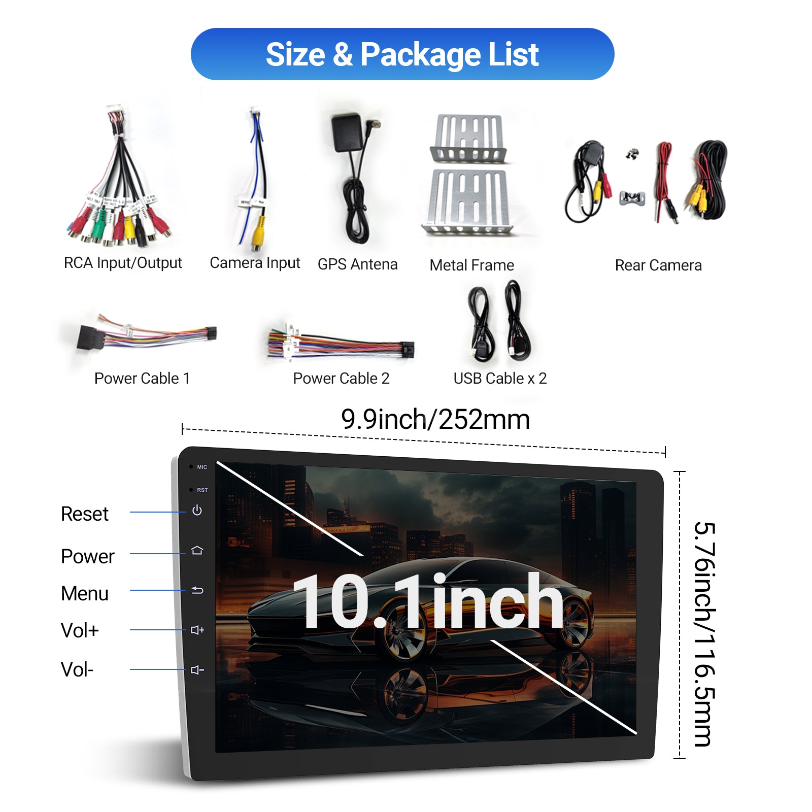Huadio CVD1943-ZA Estéreo para coche de doble DIN de 10,1"