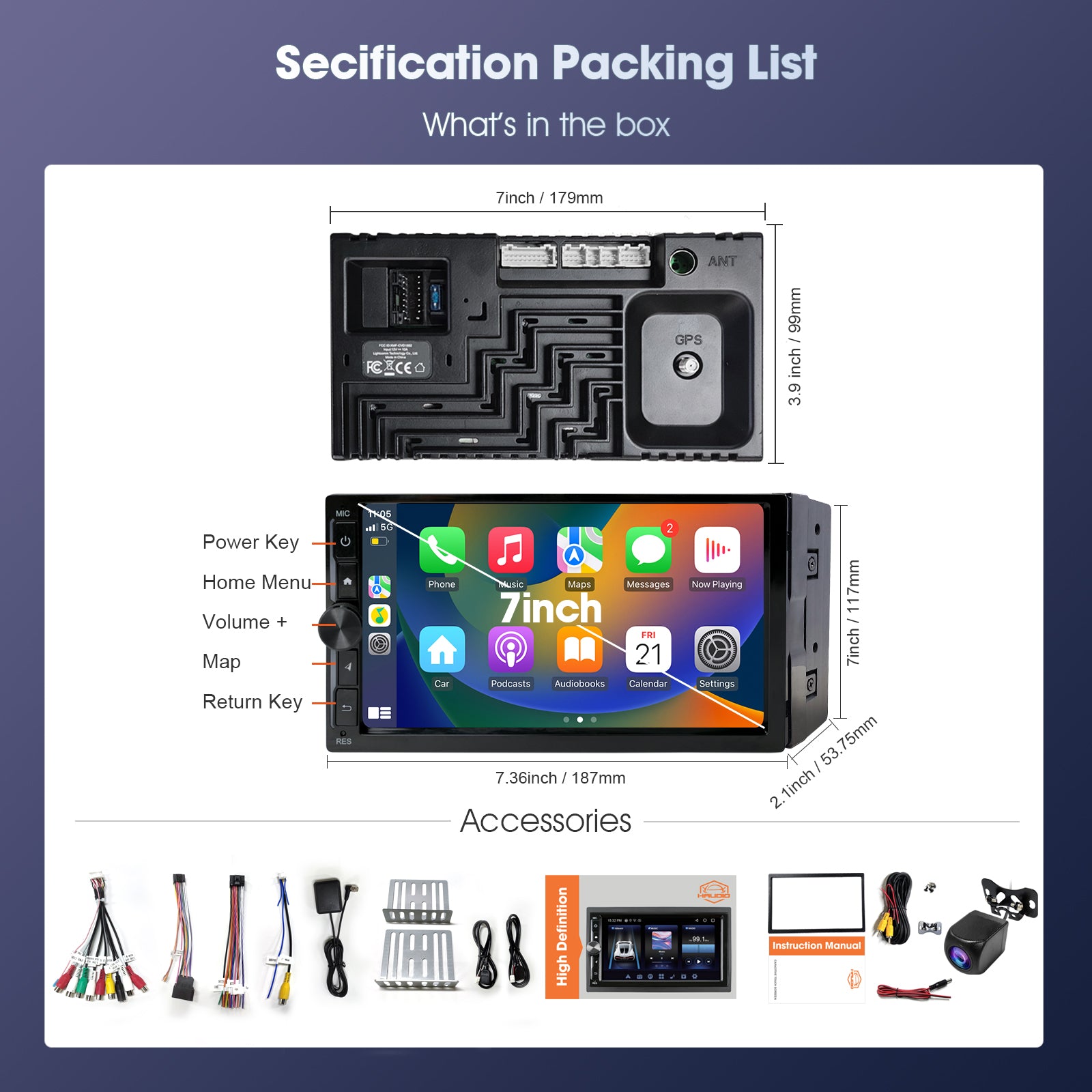 Radio Huadio CVD7496-AJ de 7" con doble DIN para la mayoría de vehículos