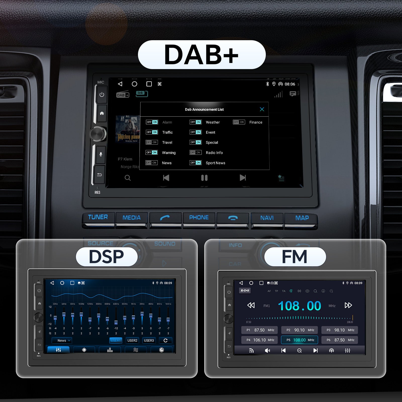 Huadio CVD7496-MD 7" Double Din Car Stereo For Most Vehicles