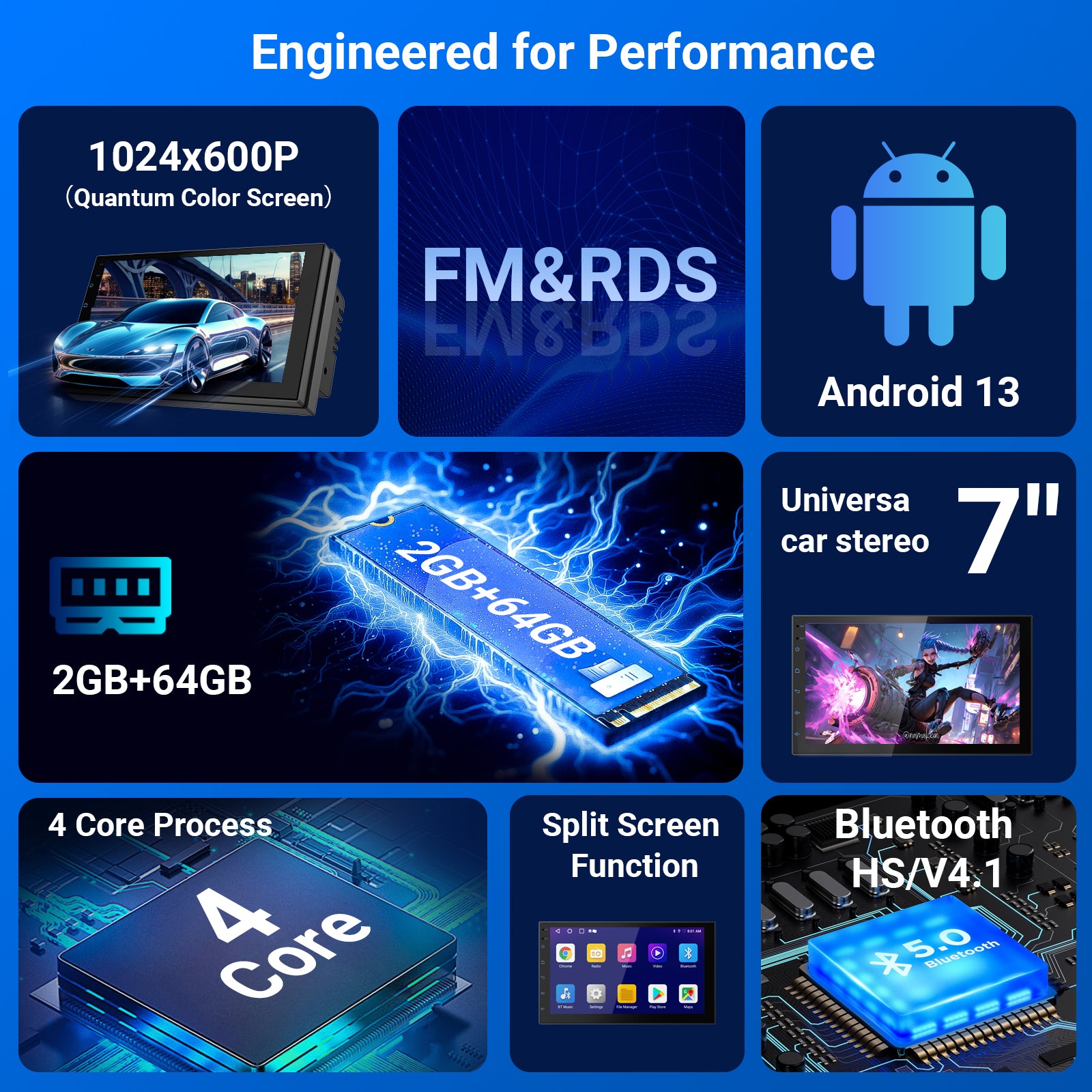 Radio Huadio CVD7621-AJ de 7" con doble DIN para la mayoría de vehículos