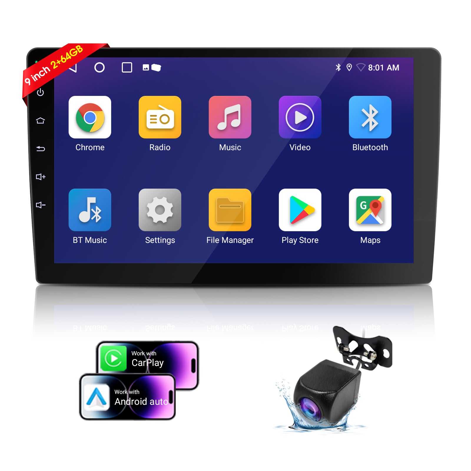 Radio Huadio CVD9661-AJ de 9" con doble DIN para la mayoría de vehículos