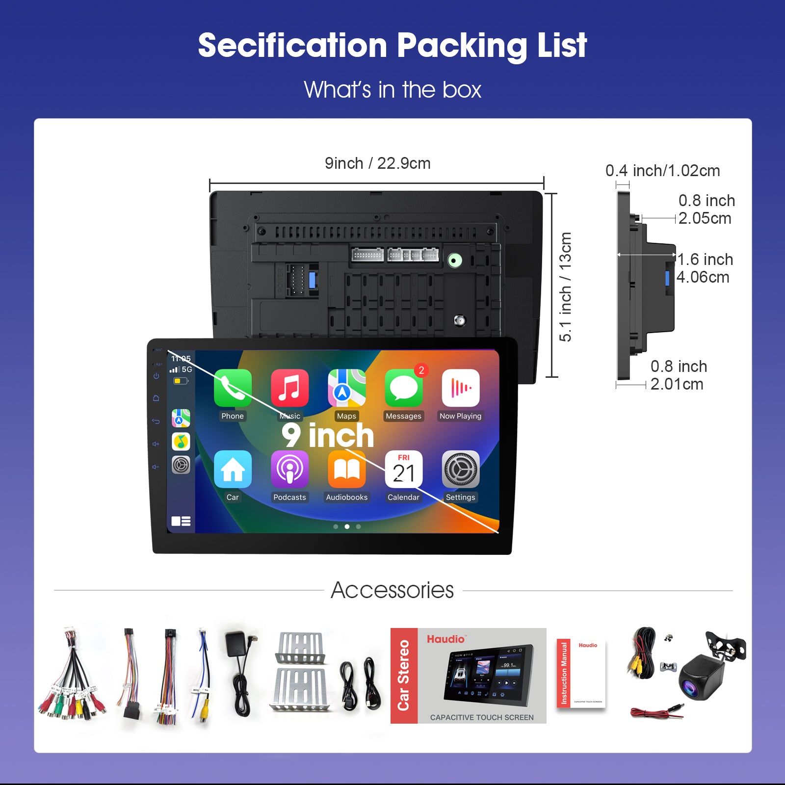 Radio Huadio CVD9661-AJ de 9" con doble DIN para la mayoría de vehículos