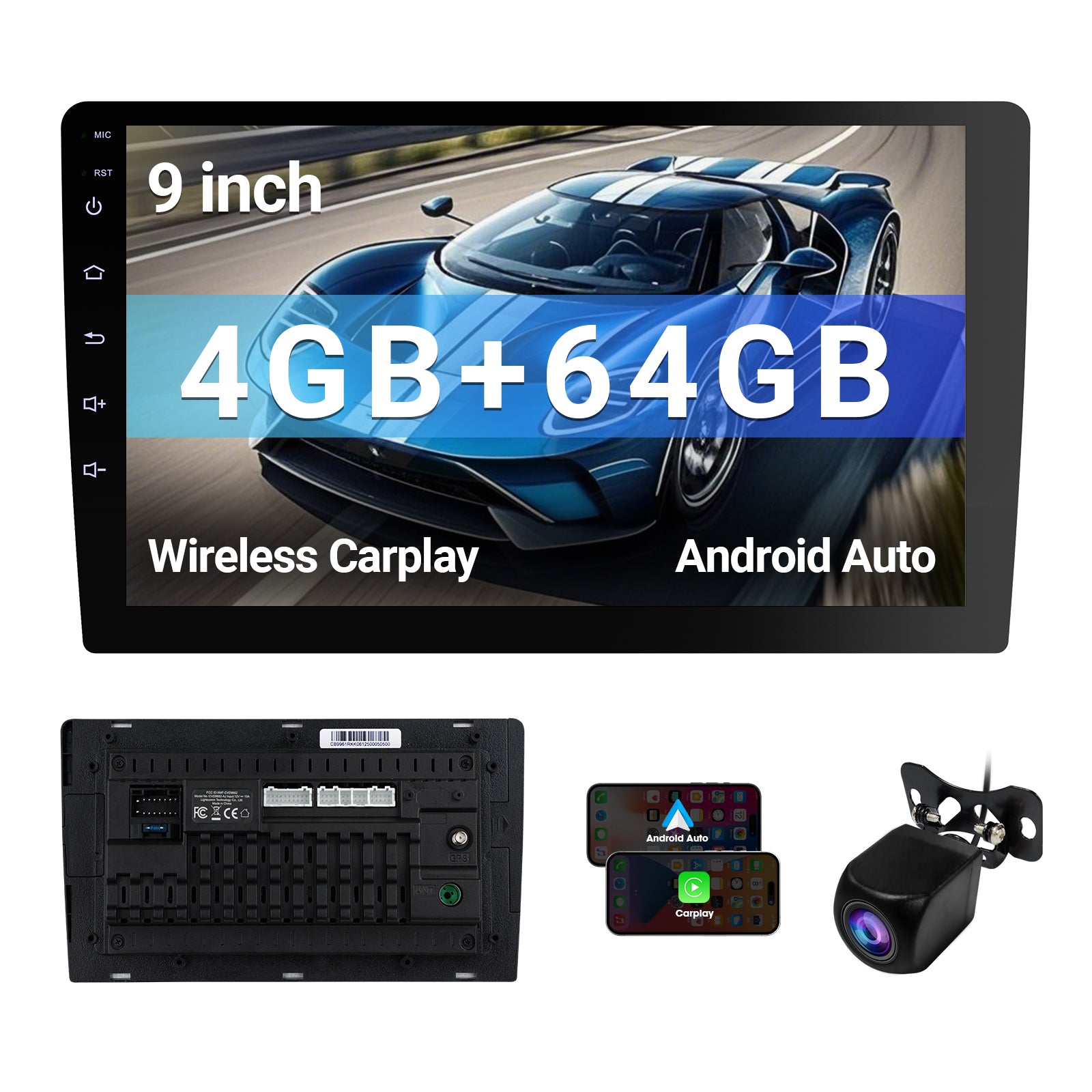 Radio para coche Huadio CVD9661-RK de 9" con doble DIN