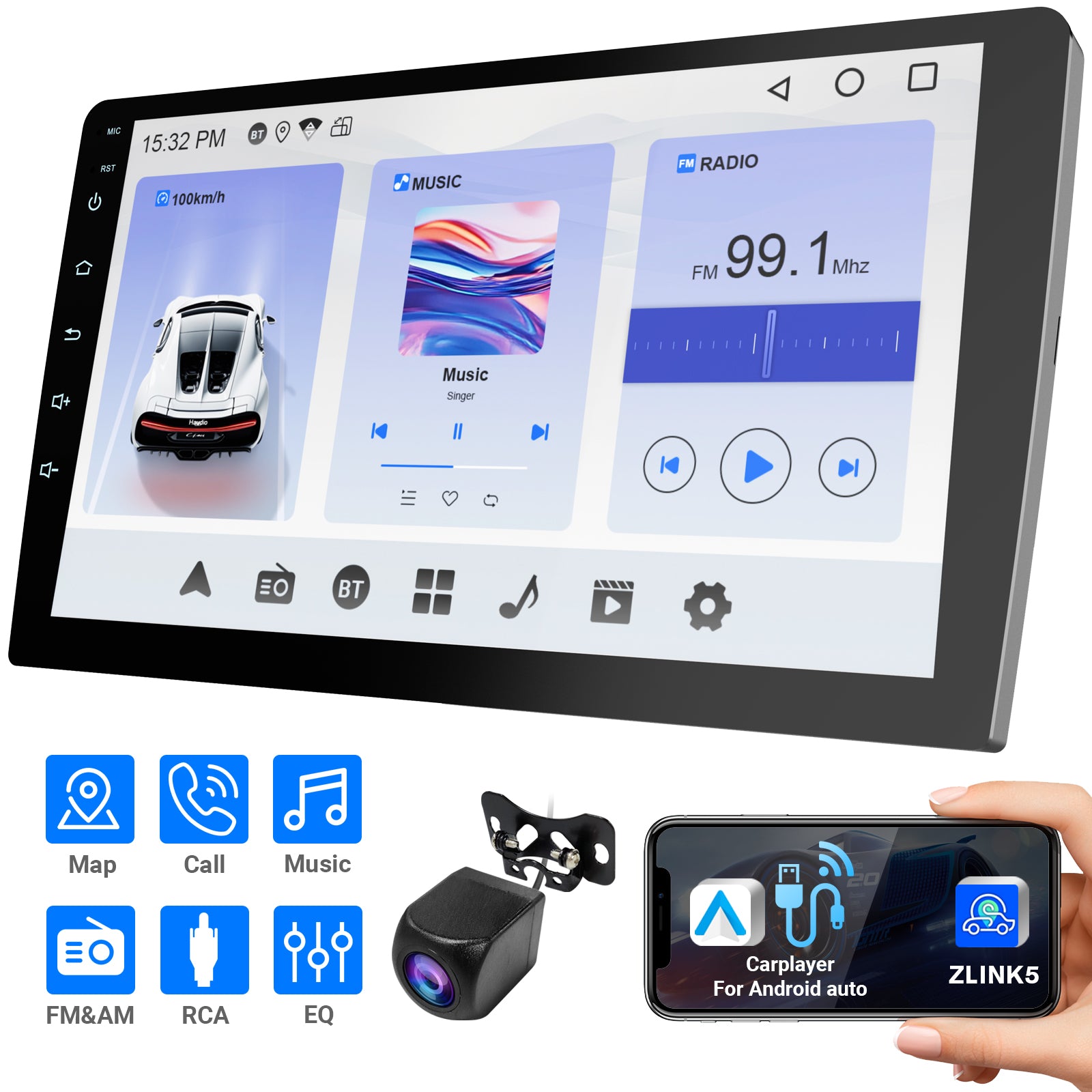 Radio para coche Huadio CVD9661-RK de 9" con doble DIN