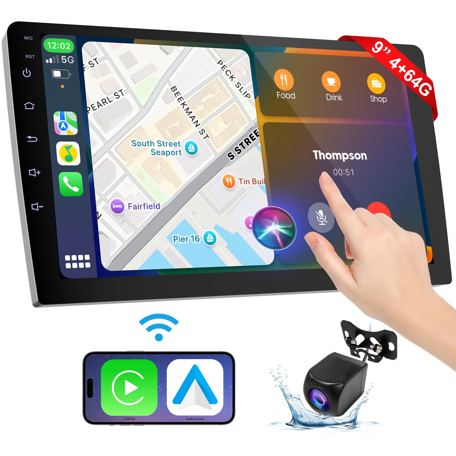 Radio para coche Huadio CVD9661-RK de 9" con doble DIN