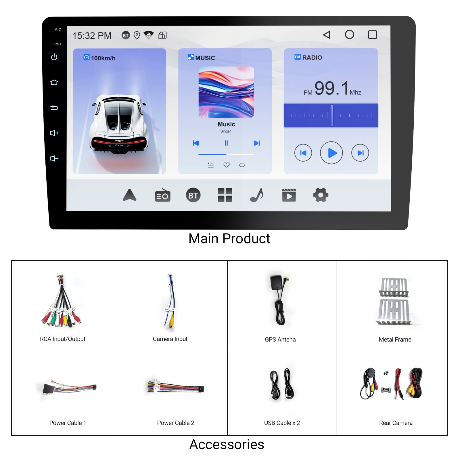 Radio para coche Huadio CVD9661-RK de 9" con doble DIN