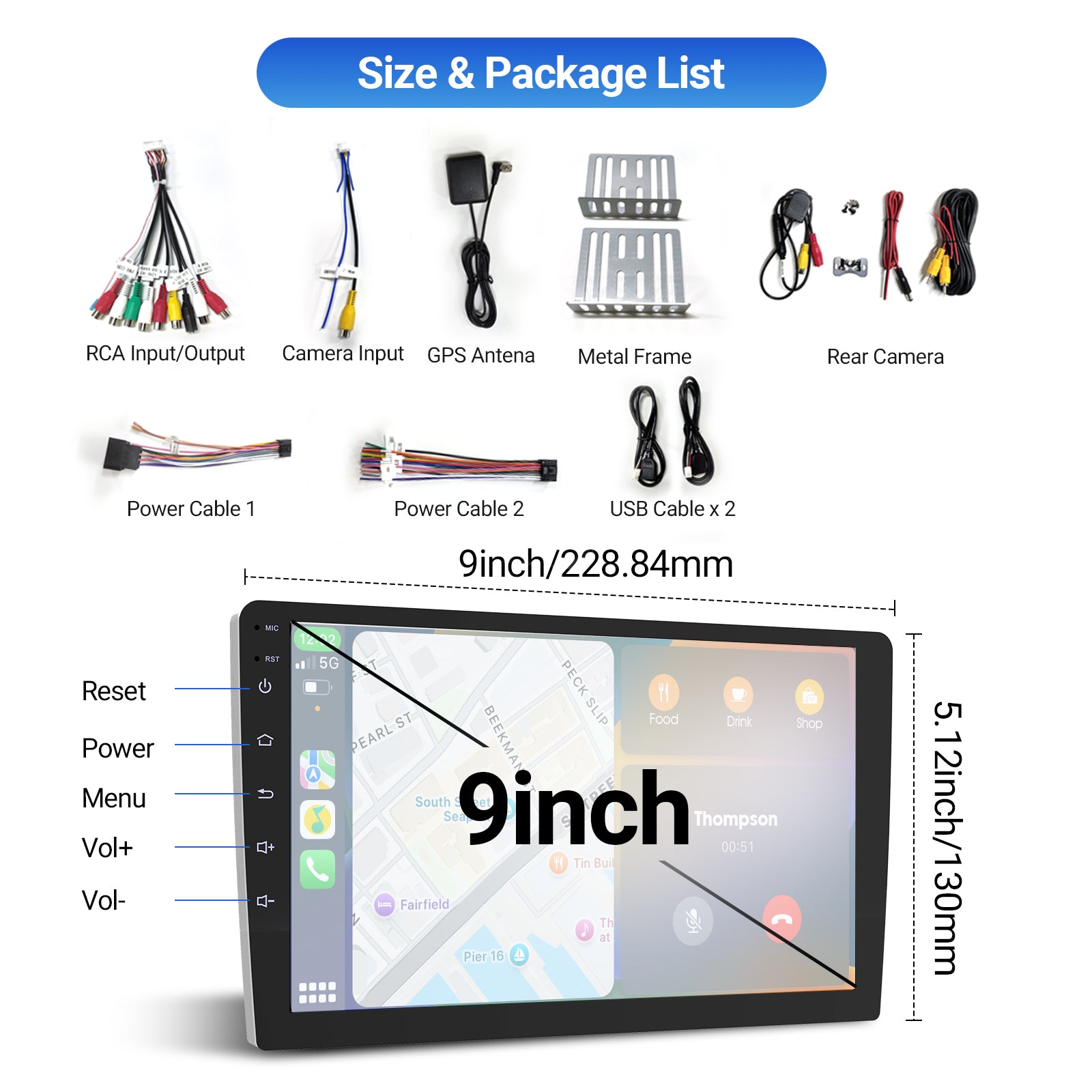 Huadio CVD9943-ZA Estéreo para coche de doble DIN de 9"