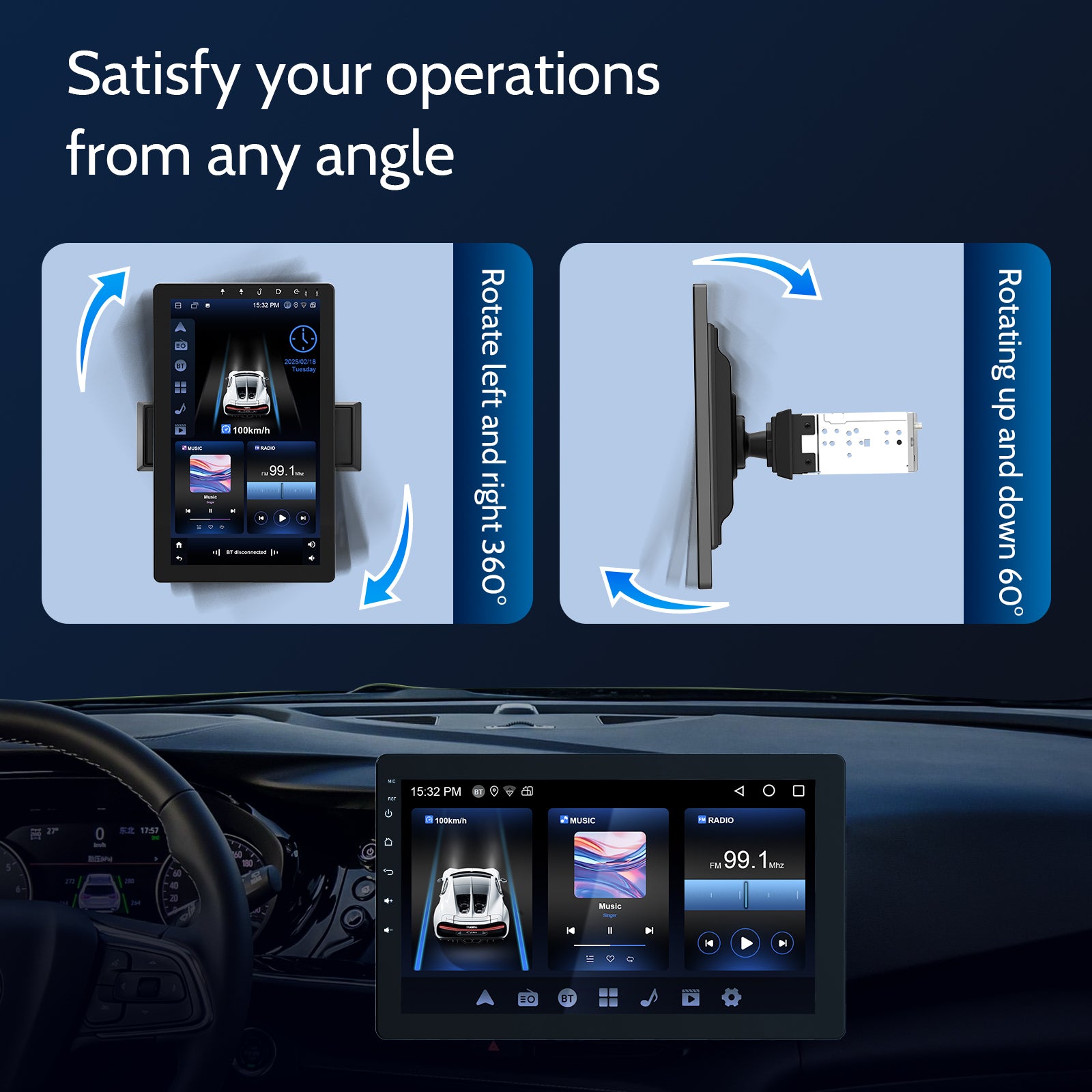 Huadio CVS1520A-AJ Estéreo para coche de un solo DIN de 10,1"