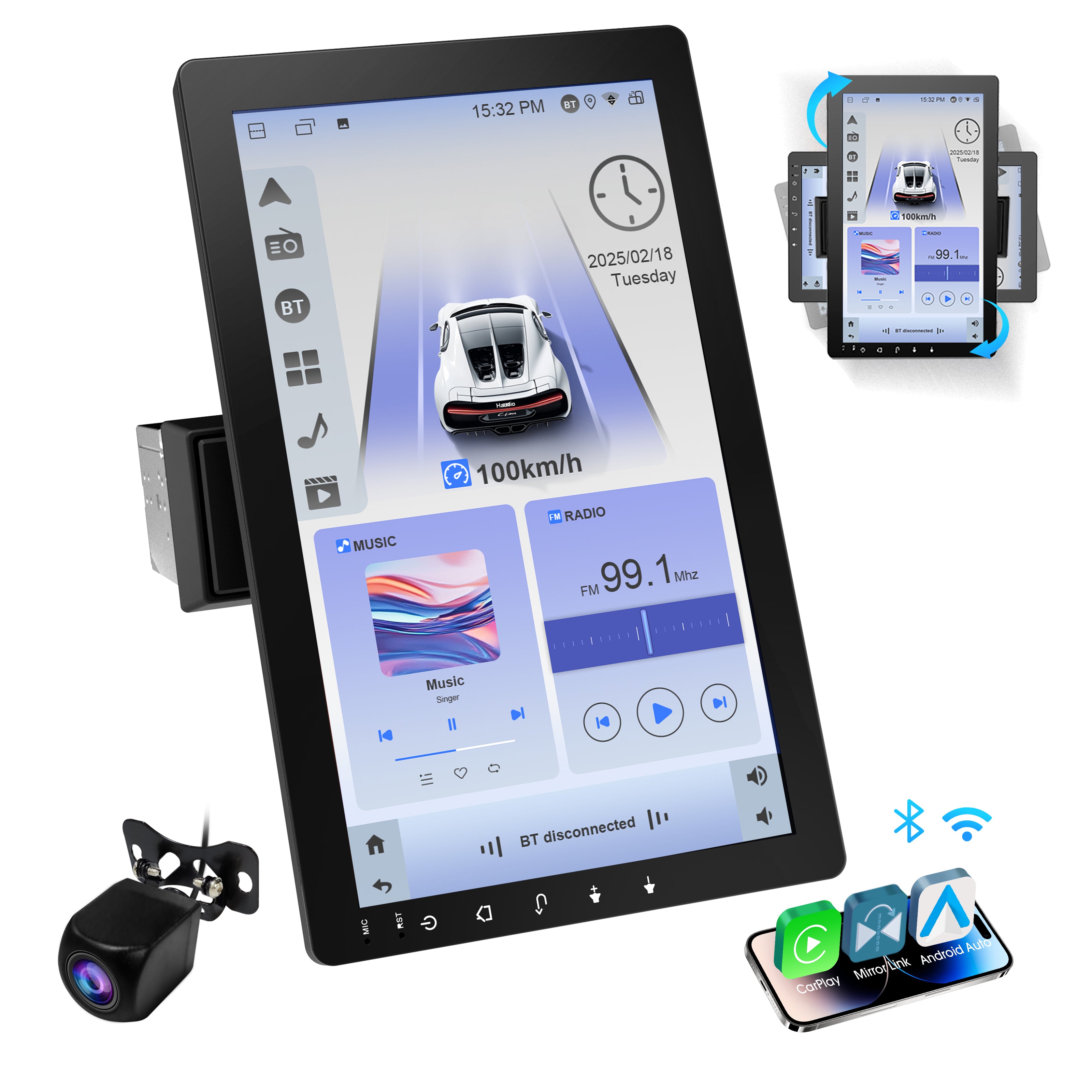 Huadio CVS1520A-AJ Estéreo para coche de un solo DIN de 10,1"