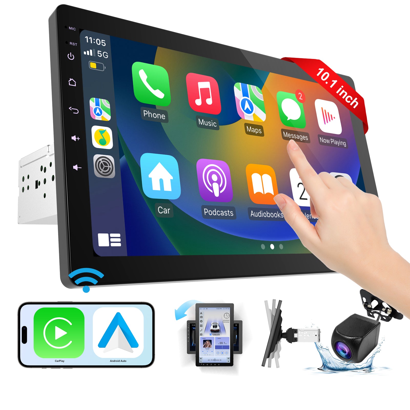 Huadio CVS1520A-AJ Estéreo para coche de un solo DIN de 10,1"