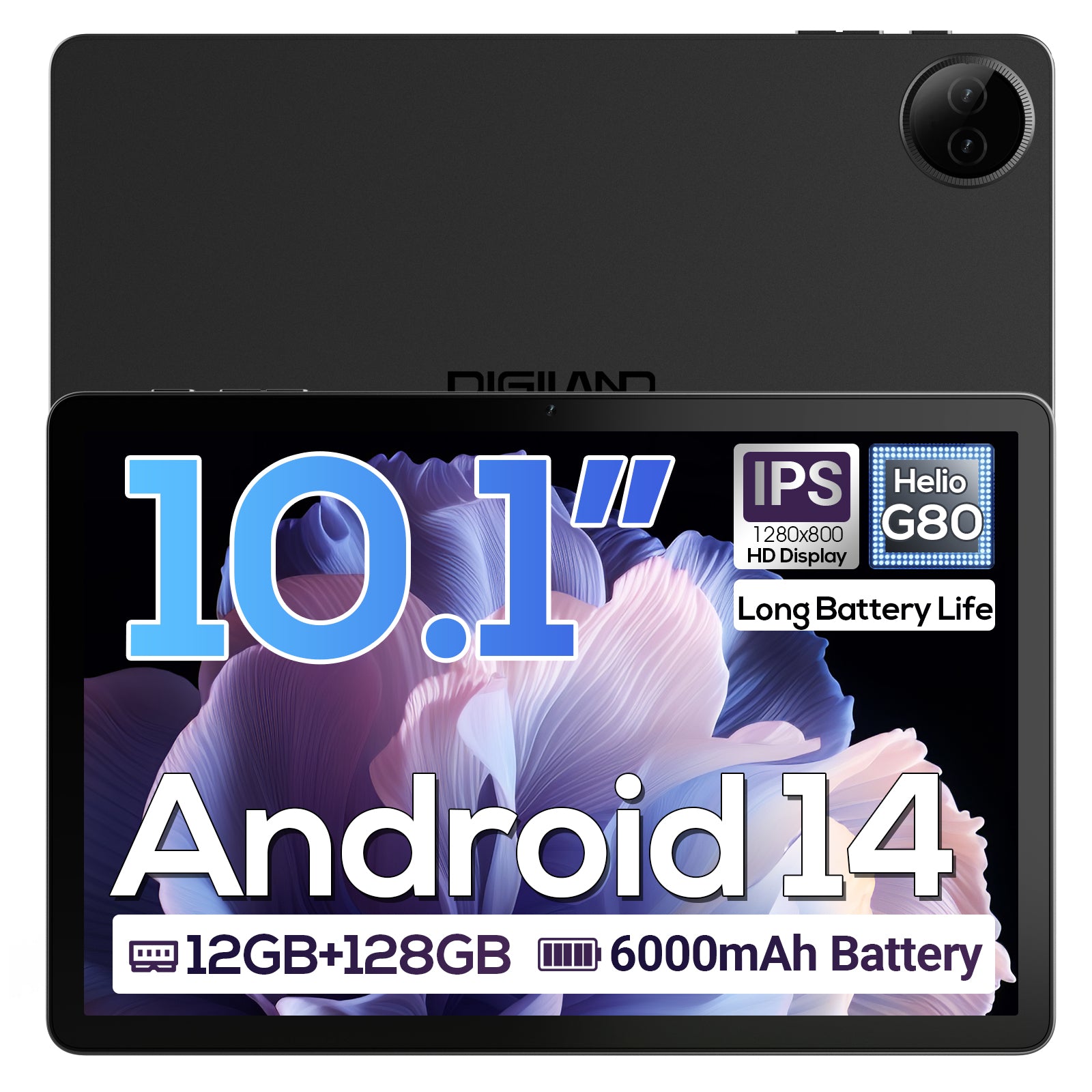 Tableta DigiLand de 10,1 pulgadas HD con procesador de ocho núcleos (12 GB + 128 GB)