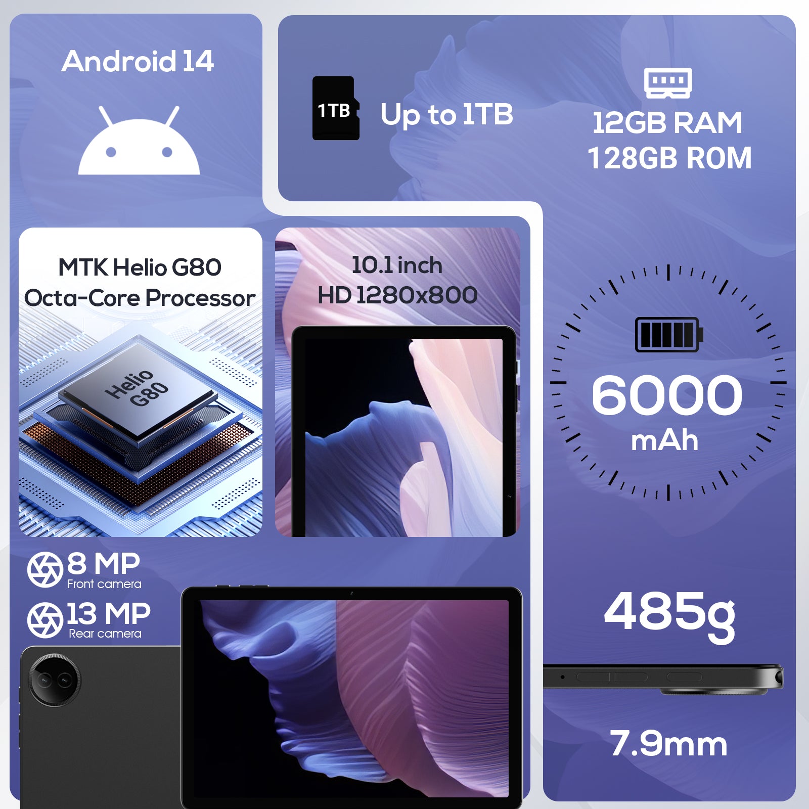 Tableta DigiLand de 10,1 pulgadas HD con procesador de ocho núcleos (12 GB + 128 GB)