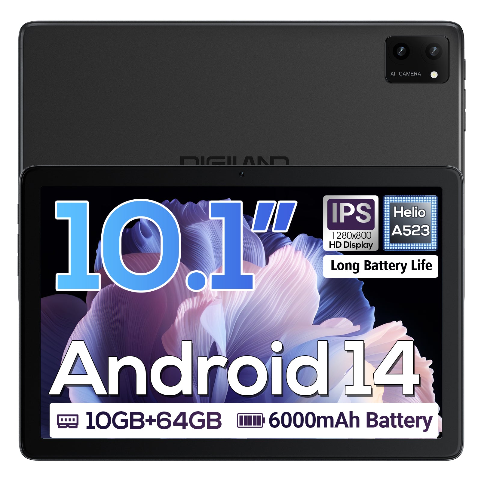 Digiland 10.1-inch Android 14 Tablet - 10GB RAM (64GB + 256GB)