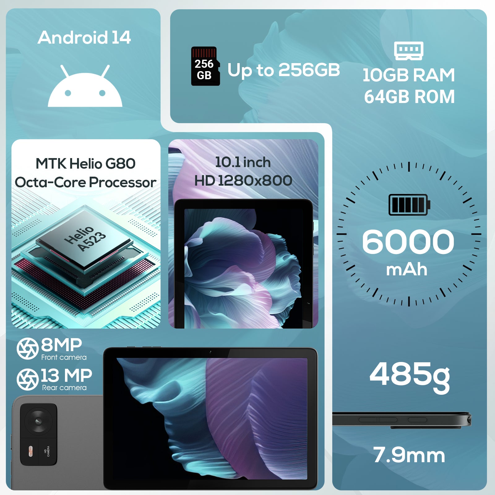 Tableta DigiLand de 10.1" con Android 14 | 10 GB de RAM (4 GB + 6 GB de expansión)