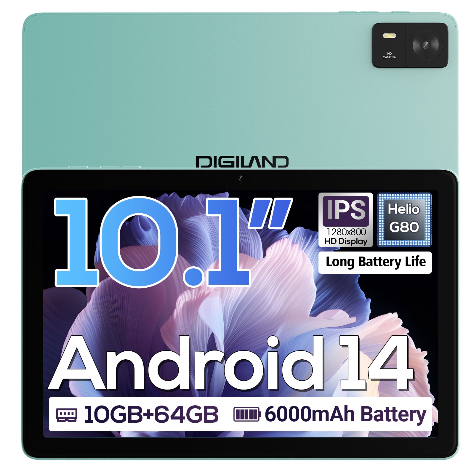 Tableta DigiLand de 10.1" con Android 14 | 10 GB de RAM (4 GB + 6 GB de expansión)
