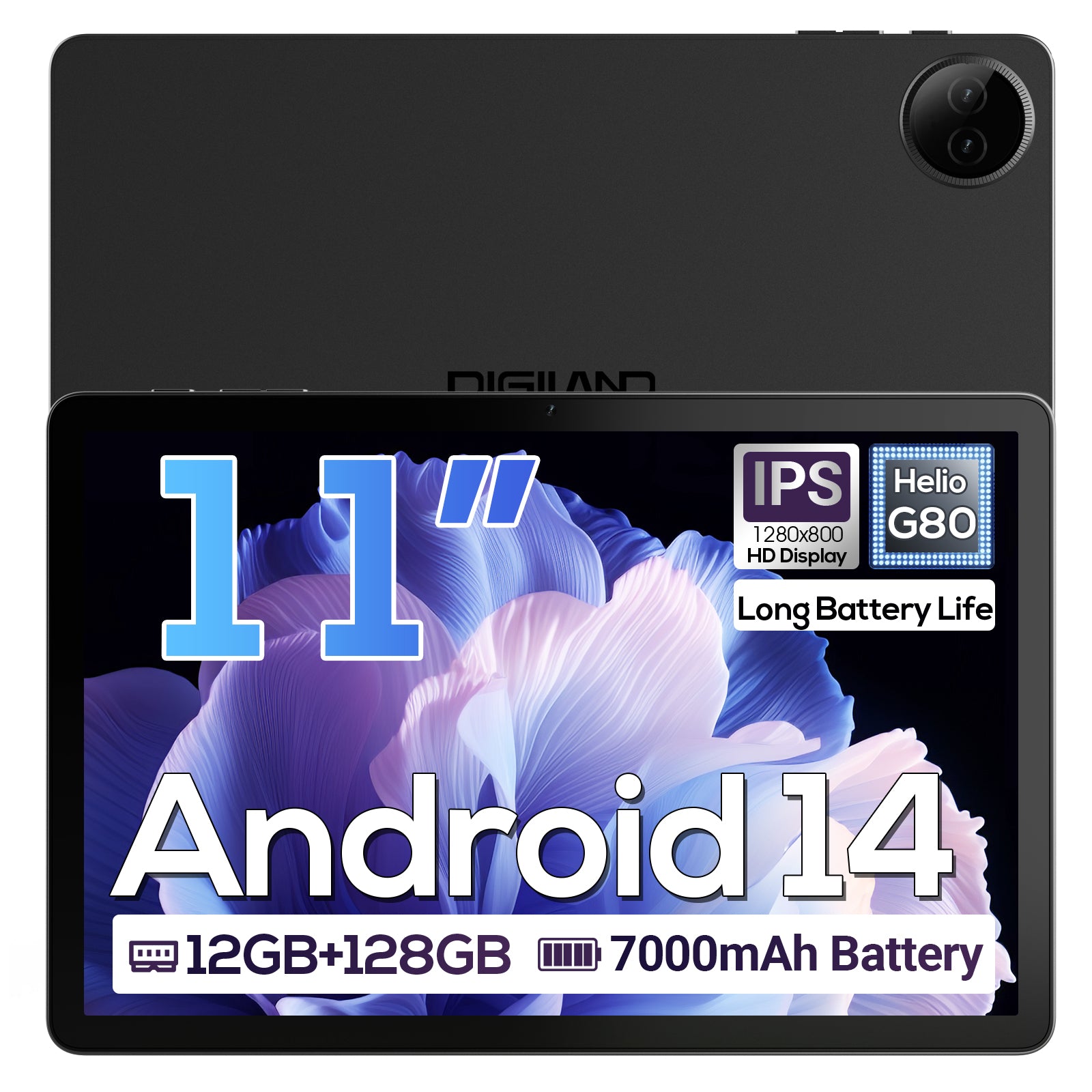 Tableta Android Digliland de 11 pulgadas con 12 GB de RAM y 128 GB de ROM