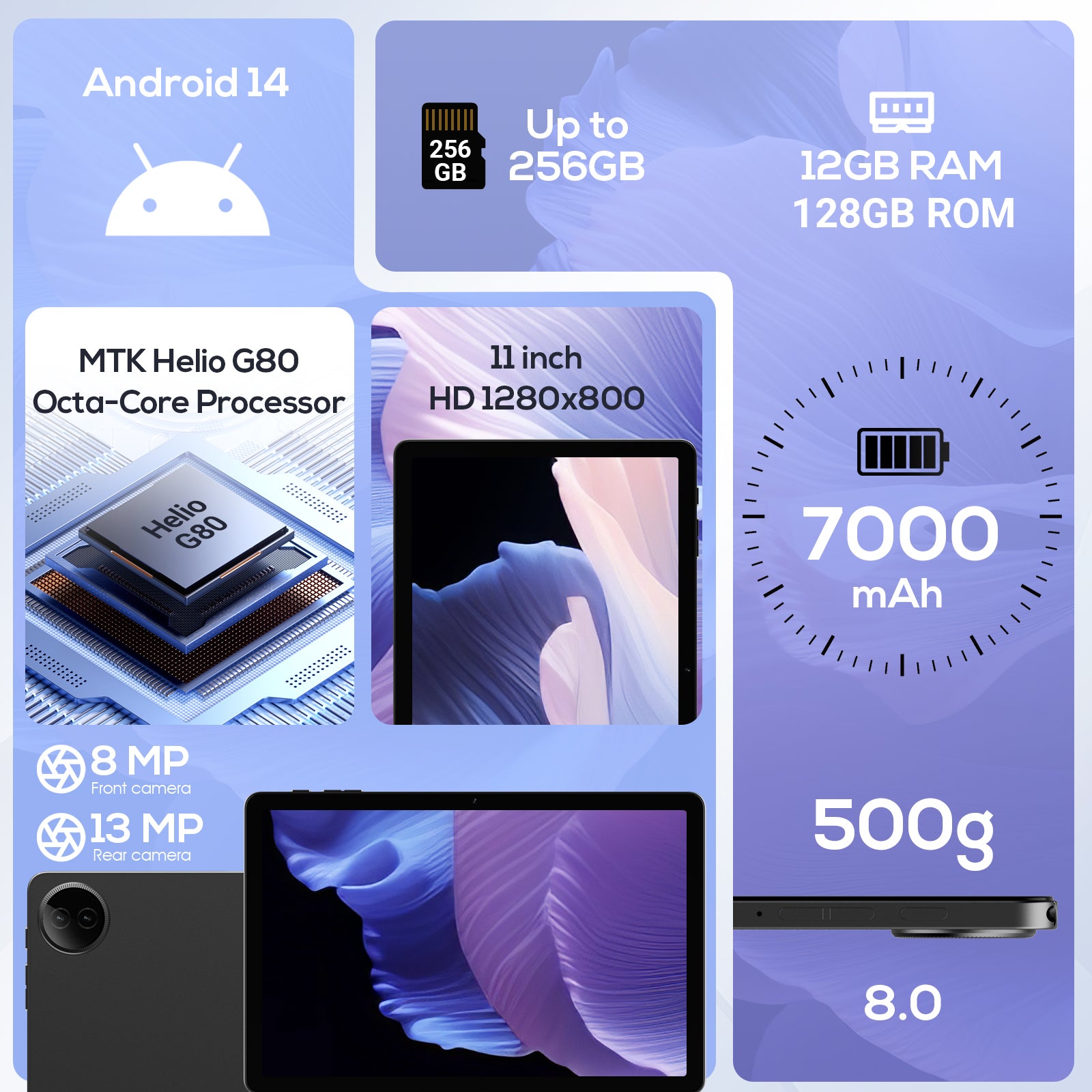 Tableta Android Digliland de 11 pulgadas con 12 GB de RAM y 128 GB de ROM