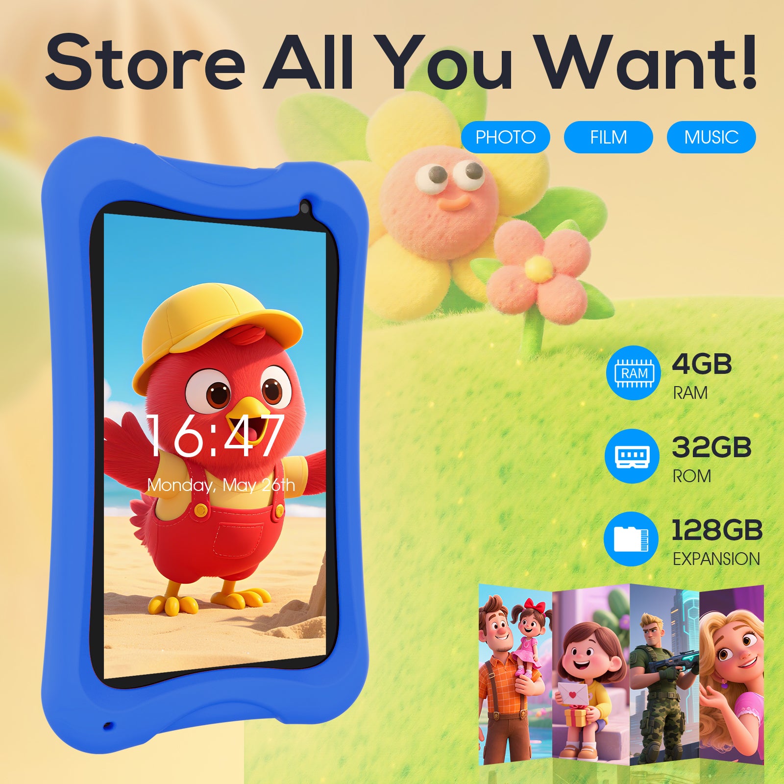 Tableta infantil Android Digliland de 7 pulgadas con cuatro núcleos, 4 GB de RAM y 32 GB de ROM