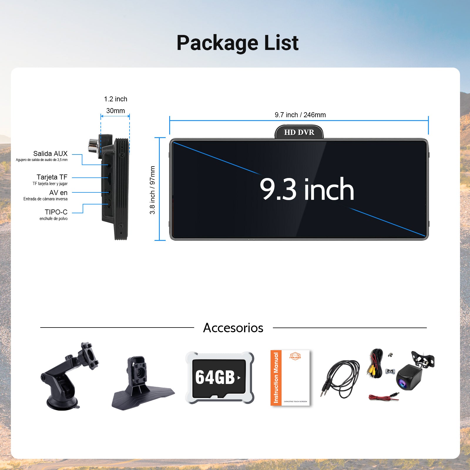 Radio portátil Huadio PND1001-AD de 9,3" para todo tipo de vehículos